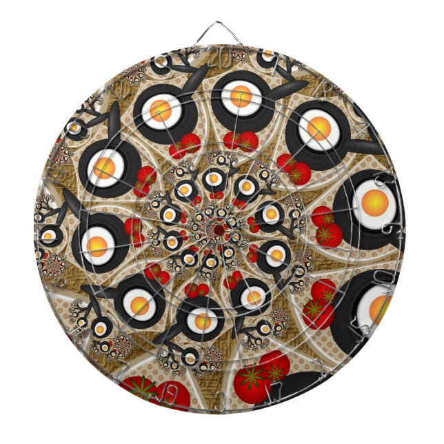 Brunch Fractal Art Funny Food, Tomatoes, Eggs Dartboard (Front)