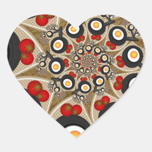 Brunch Fractal Art Funny Food, Tomatoes, Eggs Heart Sticker