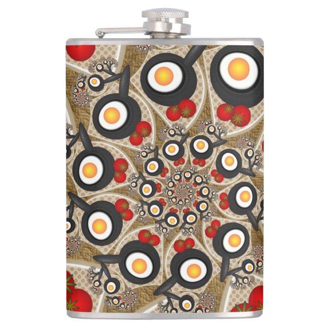 Brunch Fractal Art Funny Food, Tomatoes, Eggs Hip Flask (Front)