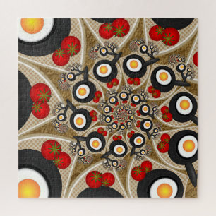 Brunch Fractal Art Funny Food, Tomatoes, Eggs Jigsaw Puzzle