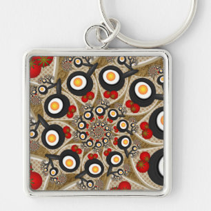 Brunch Fractal Art Funny Food, Tomatoes, Eggs Key Ring