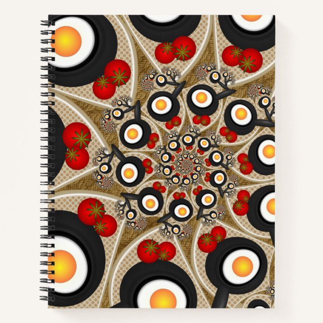 Brunch Fractal Art Funny Food, Tomatoes, Eggs Notebook (Front)