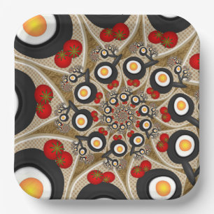 Brunch Fractal Art Funny Food, Tomatoes, Eggs Paper Plate