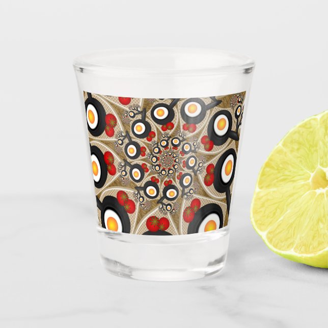 Brunch Fractal Art Funny Food, Tomatoes, Eggs Shot Glass (Front)