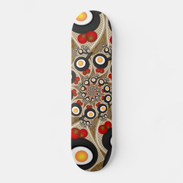 Brunch Fractal Art Funny Food, Tomatoes, Eggs Skateboard (Front)
