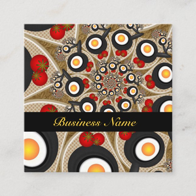Brunch Fractal Art Funny Food, Tomatoes, Eggs Square Business Card (Front)