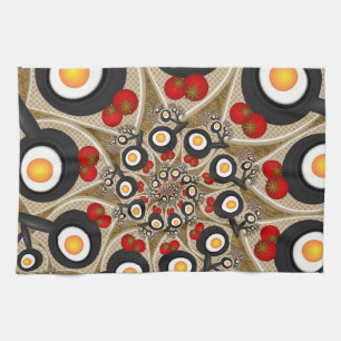 Brunch Fractal Art Funny Food, Tomatoes, Eggs Tea Towel