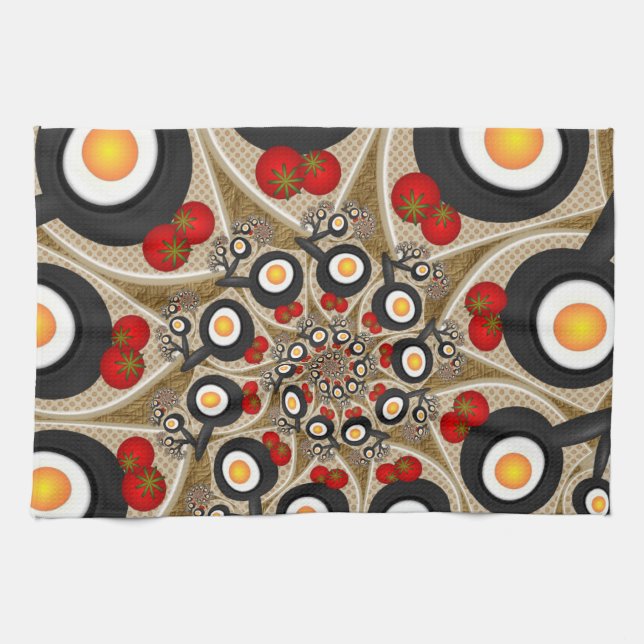 Brunch Fractal Art Funny Food, Tomatoes, Eggs Tea Towel (Horizontal)