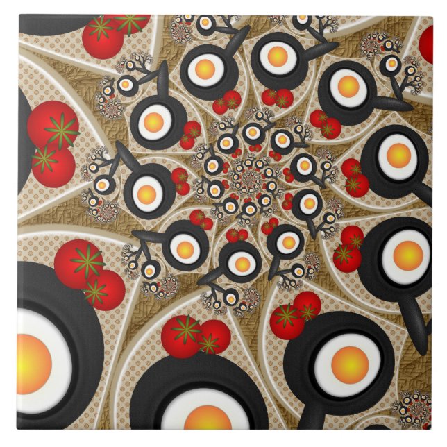Brunch Fractal Art Funny Food, Tomatoes, Eggs Tile (Front)