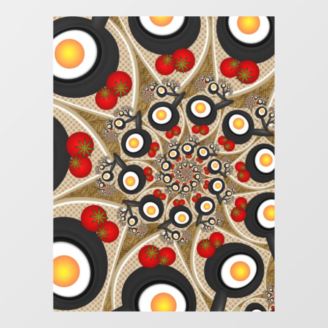 Brunch Fractal Art Funny Food, Tomatoes, Eggs Window Cling (Sheet)