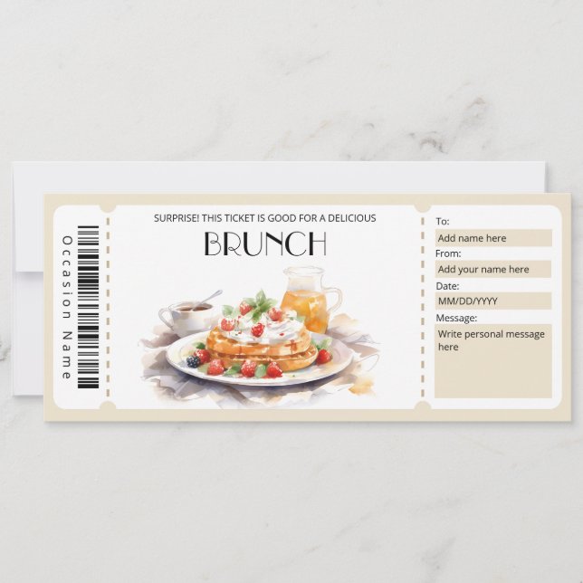 Brunch Gift Voucher, Brunch Gift Certificate Invitation (Front)