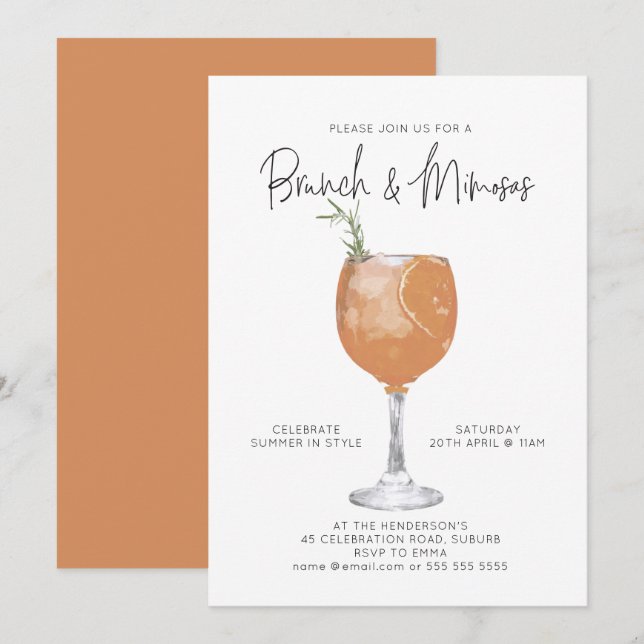 Brunch & Mimosas Summer Cocktail Party  Invitation (Front/Back)