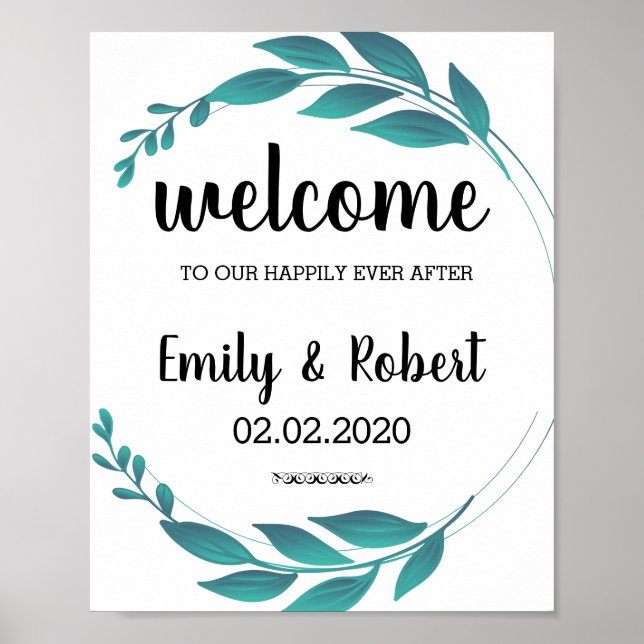 Brunch of watercolor leaf Foliage Wedding Poster (Front)
