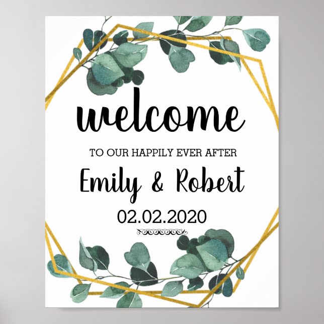 Brunch of watercolor leaf Foliage Wedding Poster (Front)