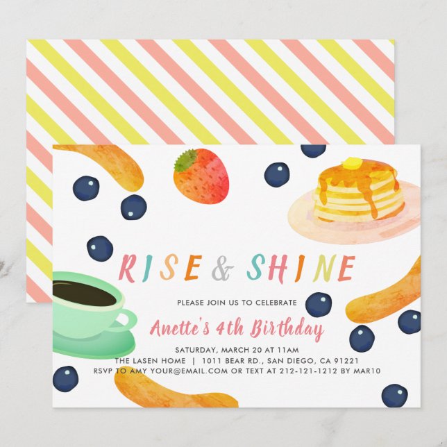 Brunch Pancake PJ Watercolor Kids Birthday Invitation (Front/Back)