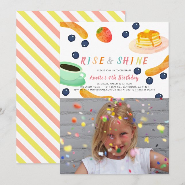 Brunch Pancake PJ Watercolor Kids Photo Birthday Invitation (Front/Back)