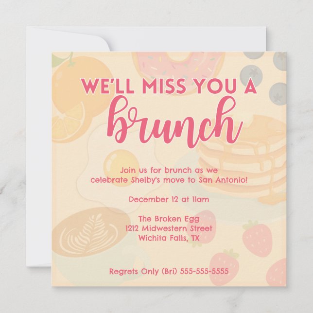 Brunch-Themed Going Away/Farewell Party Invitation (Front)