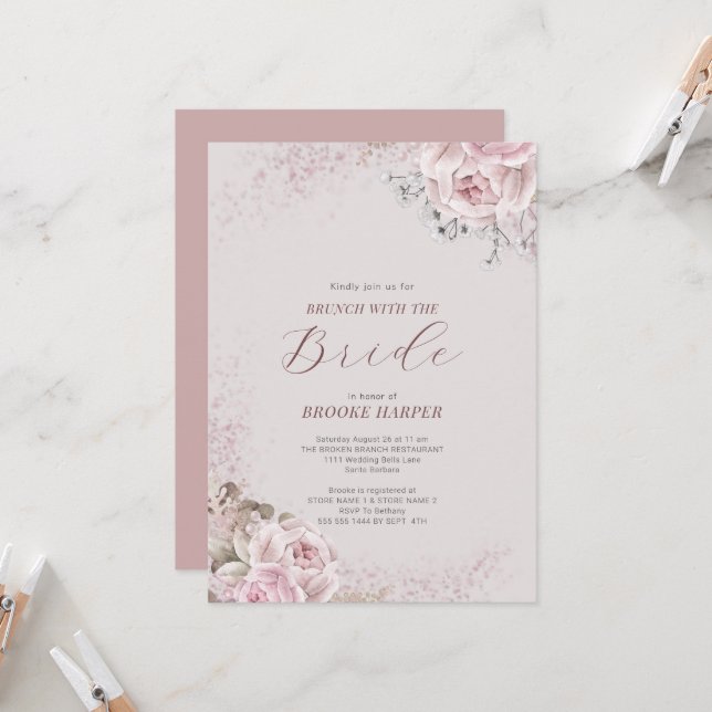 Brunch with The Bride   Blush Floral Invitation (Front/Back In Situ)