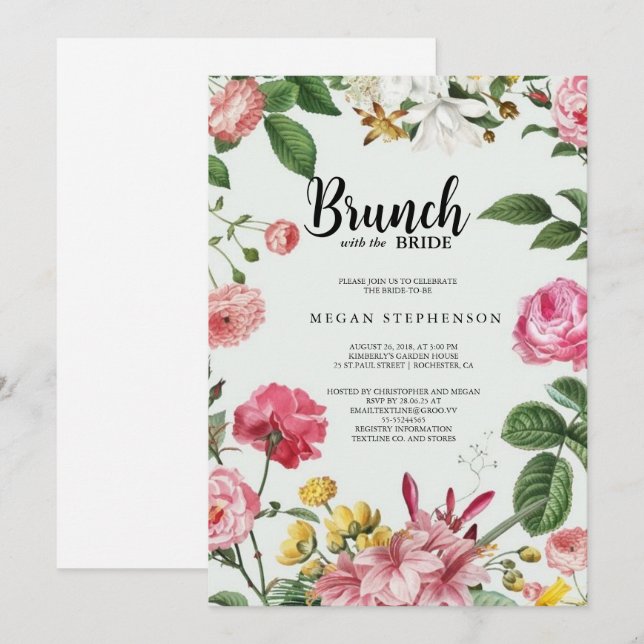 Brunch with the Bride Gold Greenery Bridal Shower Invitation (Front/Back)