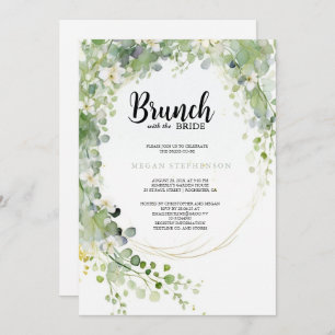 Brunch with the Bride Gold Greenery Bridal Shower Invitation