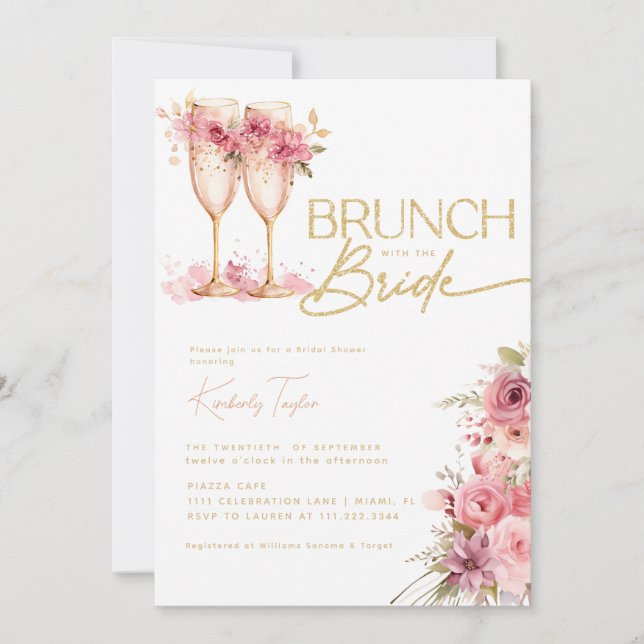 Brunch With The Bride Gold Pink Bridal Shower Invitation (Front)
