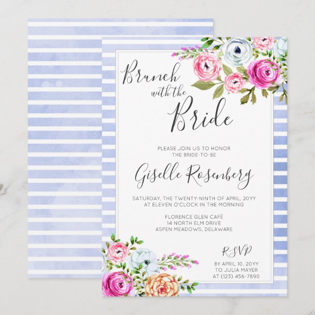 Brunch With The Bride Modern Floral Invitation (Front/Back)