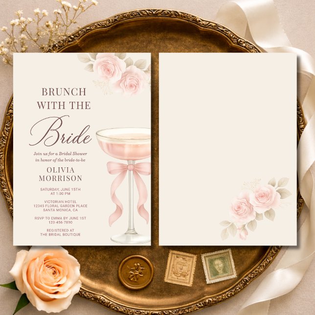 Brunch with The Bride Pink Bow Bridal Shower Invitation (Creator Uploaded)