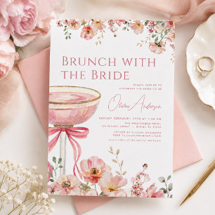 Brunch with The Bride Pink Bow Bridal Shower Invitation