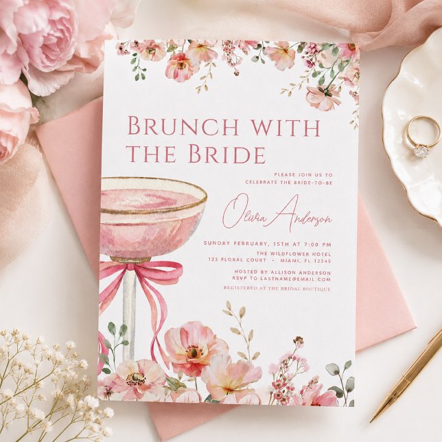 Brunch with The Bride Pink Bow Bridal Shower Invitation (Creator Uploaded)