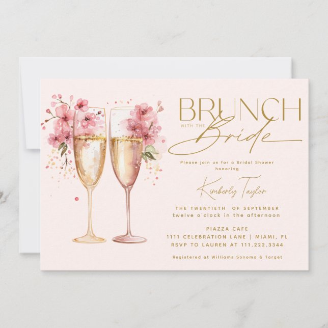 Brunch With The Bride Pink Champagne Bridal Shower Invitation (Front)