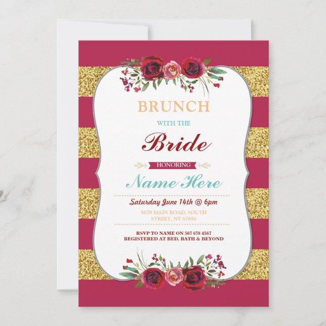 Brunch With The Bride Red Glitter Floral Invite (Front)