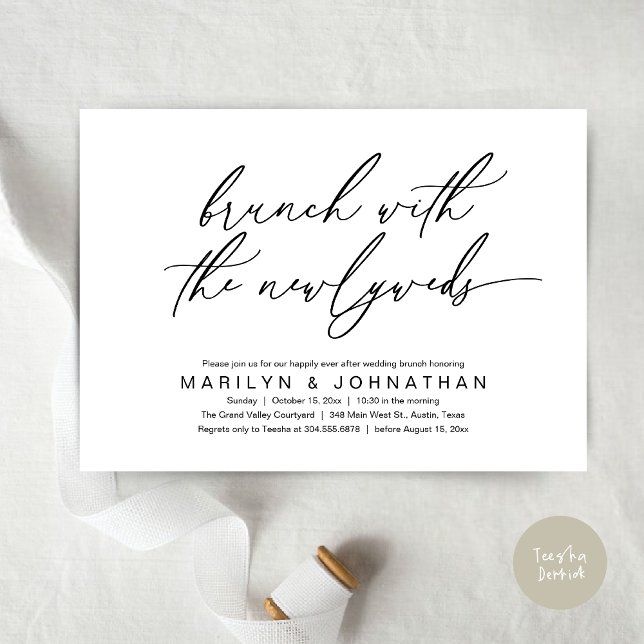 Brunch With The Newlyweds, Post Wedding Celebrate Invitation (Brunch With The Newlyweds, Romantic Modern Post Wedding Celebrate Invitation Card PDF Black White)