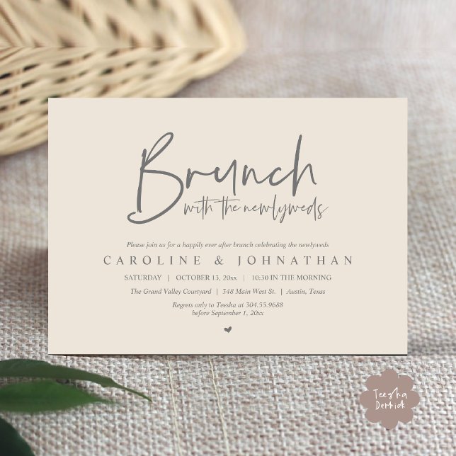 Brunch with the Newlyweds Post Wedding Celebration Invitation (Brunch with the Newlyweds Post Modern Morning Wedding Celebration Invitation Card PDF Cream Grey)