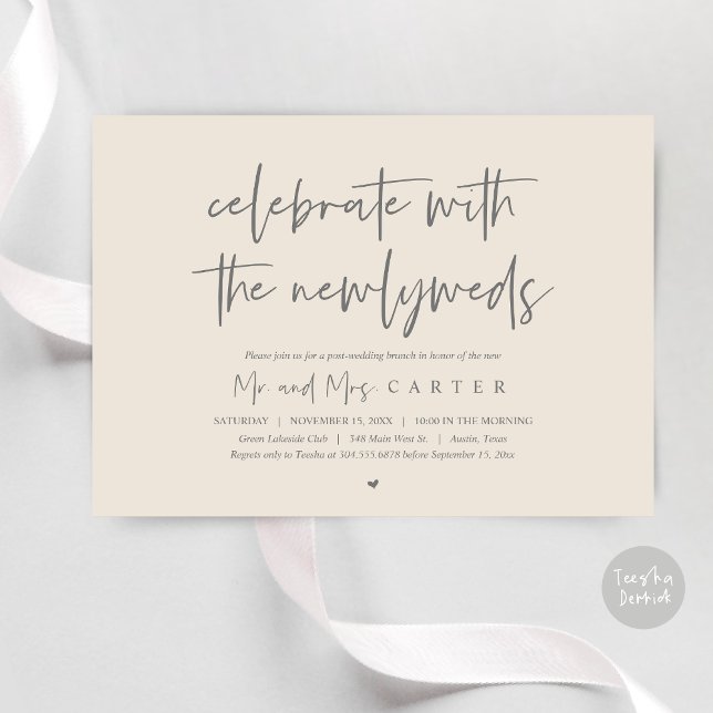 Brunch with the newlyweds, post wedding party invitation (Celebrate with the newlyweds, Wedding Brunch Invitation Card, PDF, in Cream and Grey)
