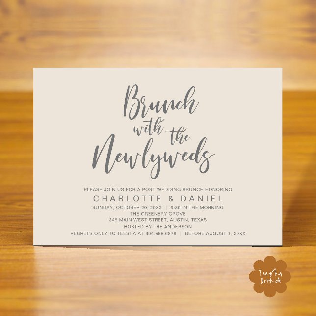 Brunch with the newlyweds, Wedding Elopement Invitation (Brunch with the newlyweds, Post Wedding Elopement Invitation Card PDF Cream Grey)