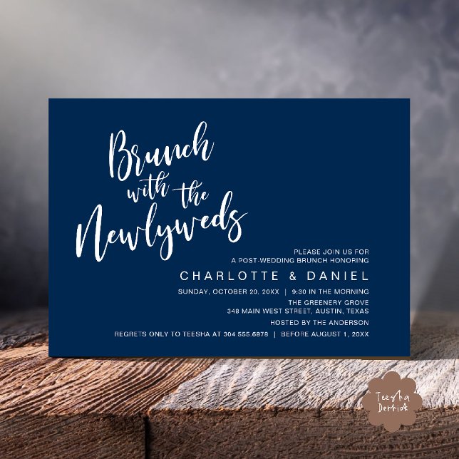 Brunch with the newlyweds, Wedding Elopement Invitation (Brunch with the newlyweds, Post Wedding Elopement Invitation Card PDF Navy Blue)