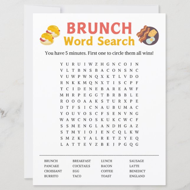 Brunch Word Search Game (Front)