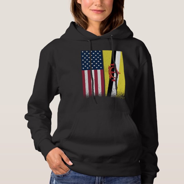 Brunei  Bruneian American Flags Proud USA Brunei Hoodie (Front)