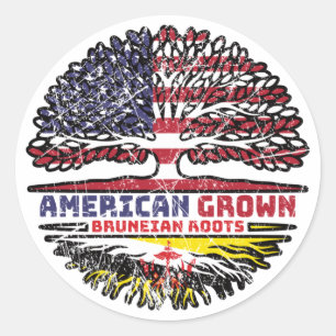 Brunei Bruneian American USA Tree Roots Flag Classic Round Sticker