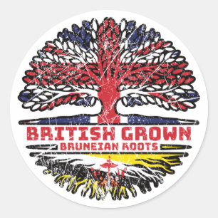Brunei Bruneian British UK Tree Roots Flag Classic Round Sticker