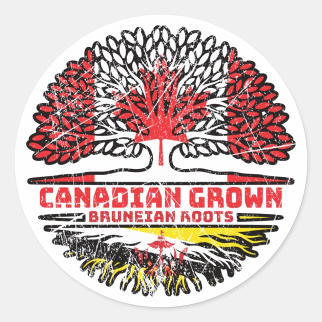 Brunei Bruneian Canadian Canada Tree Roots Flag Classic Round Sticker (Front)