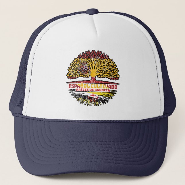 Brunei Bruneian Spanish Spain Tree Roots Flag Trucker Hat (Front)