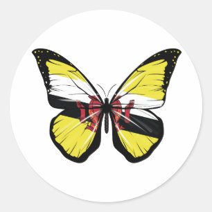 Brunei Butterfly Flag Classic Round Sticker