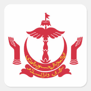 Brunei country coat arms symbol emblem flag square sticker