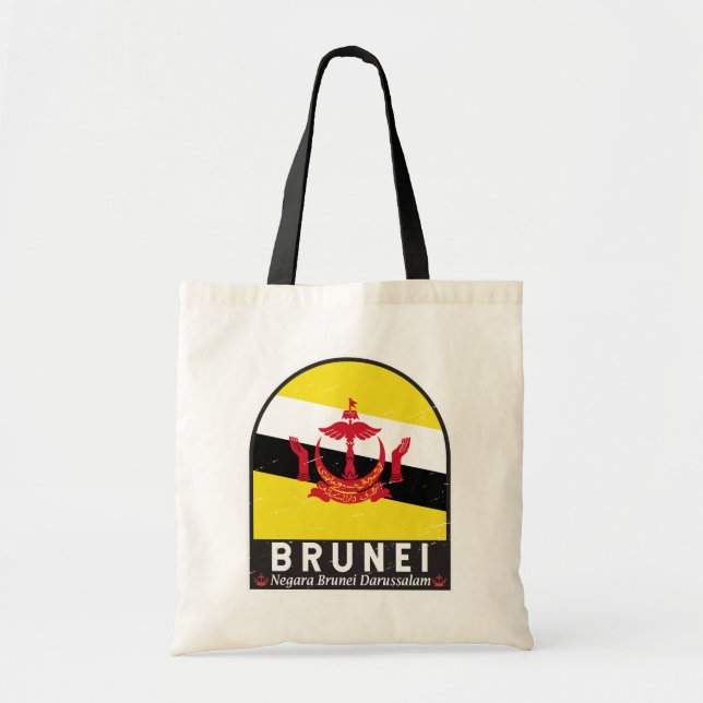Brunei Flag Emblem Distressed Vintage Tote Bag (Front)