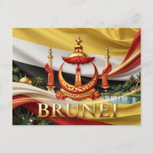 BRUNEI Flag Heritage Travel Postcard
