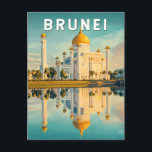Brunei Illustration Travel Art Vintage Postcard<br><div class="desc">Brunei vector artwork design. Brunei,  a small yet culturally rich nation on the island of Borneo,  is known for its magnificent mosques,  pristine rainforests,  and unique stilt villages.</div>