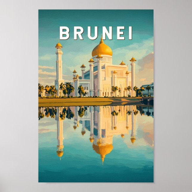 Brunei Illustration Travel Art Vintage Poster (Front)