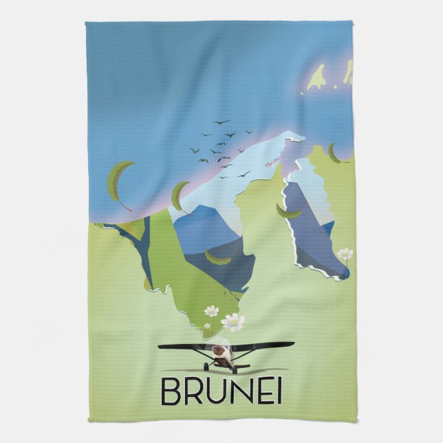 Brunei Map travel poster Tea Towel (Vertical)