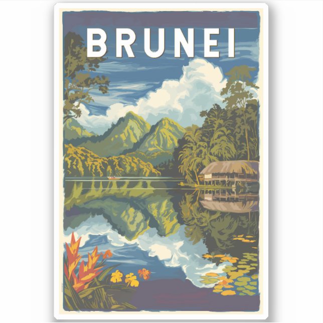 Brunei Painterly Illustration Travel Art Vintage (Front)